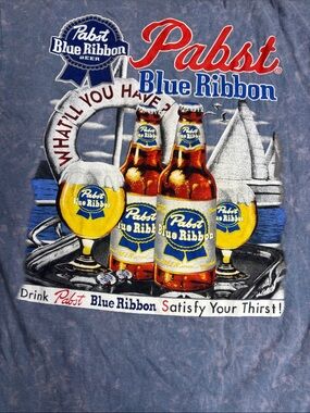 Pabst Blue Ribbon Mineral-Wash Short Sleeve Tee - Light Blue